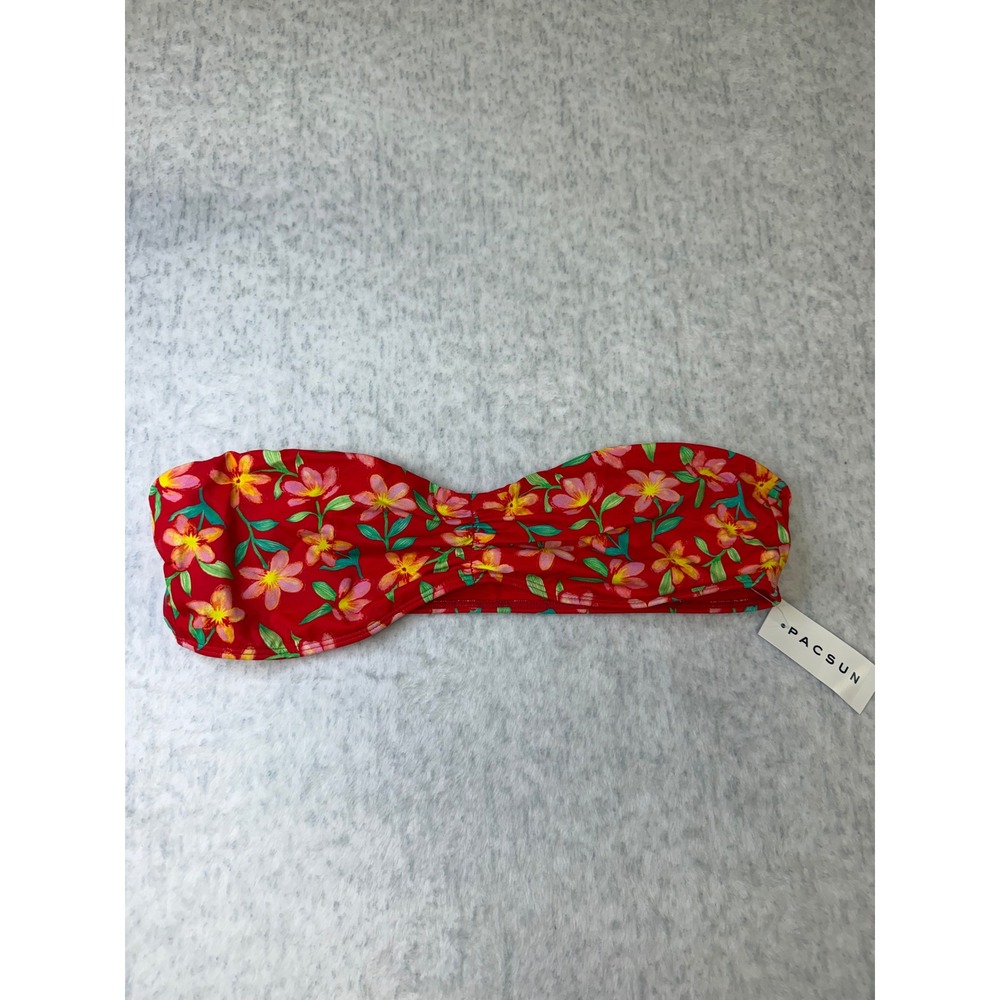 PacSun Swim Eco Women Red Tropical Floral Bandeau Bikini Top Size Large NWT